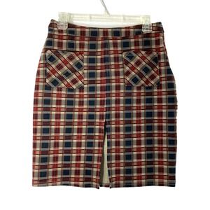 Womens‎ Small Plaid Academia Skirt Preppy  School Girl Front Slit Straight Knit